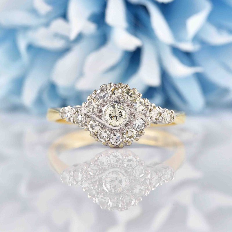 Ellibelle Jewellery Art Deco Diamond 18ct Gold & Platinum Cluster Ring