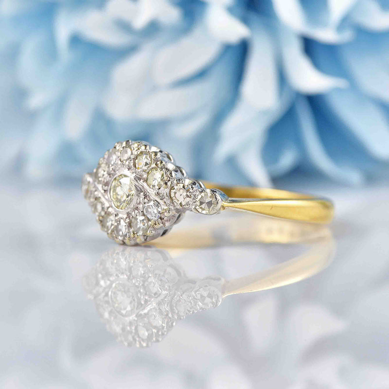 Ellibelle Jewellery Art Deco Diamond 18ct Gold & Platinum Cluster Ring