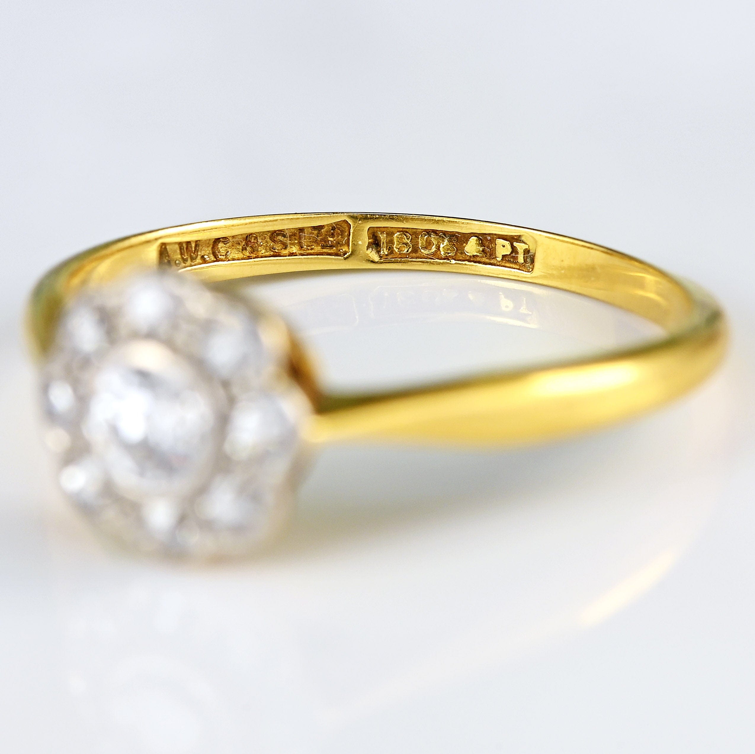 Ellibelle Jewellery Art Deco Diamond 18ct Gold Platinum Daisy Cluster Ring (0.45cts)