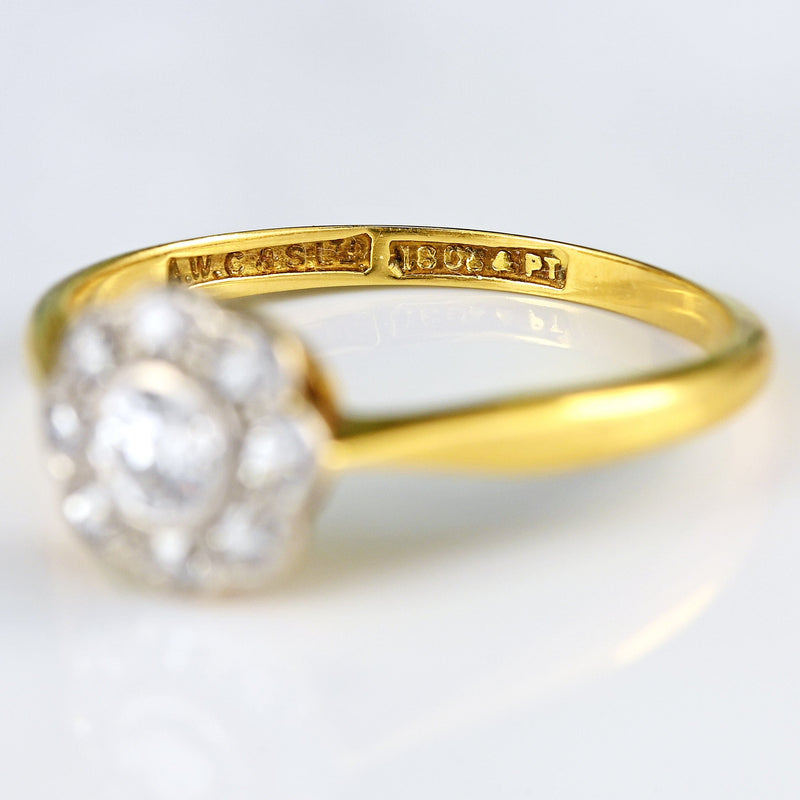 Ellibelle Jewellery Art Deco Diamond 18ct Gold Platinum Daisy Cluster Ring (0.45cts)