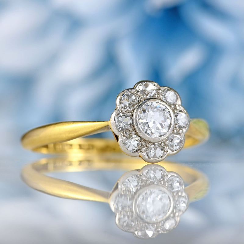 Ellibelle Jewellery Art Deco Diamond 18ct Gold Platinum Daisy Cluster Ring (0.45cts)