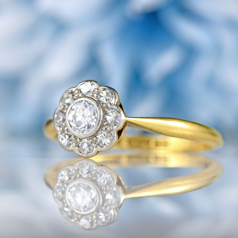 Ellibelle Jewellery Art Deco Diamond 18ct Gold Platinum Daisy Cluster Ring (0.45cts)