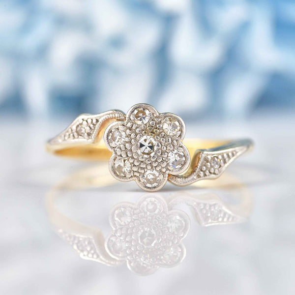 Ellibelle Jewellery Art Deco Diamond 18ct Gold & Platinum Daisy Cluster Ring