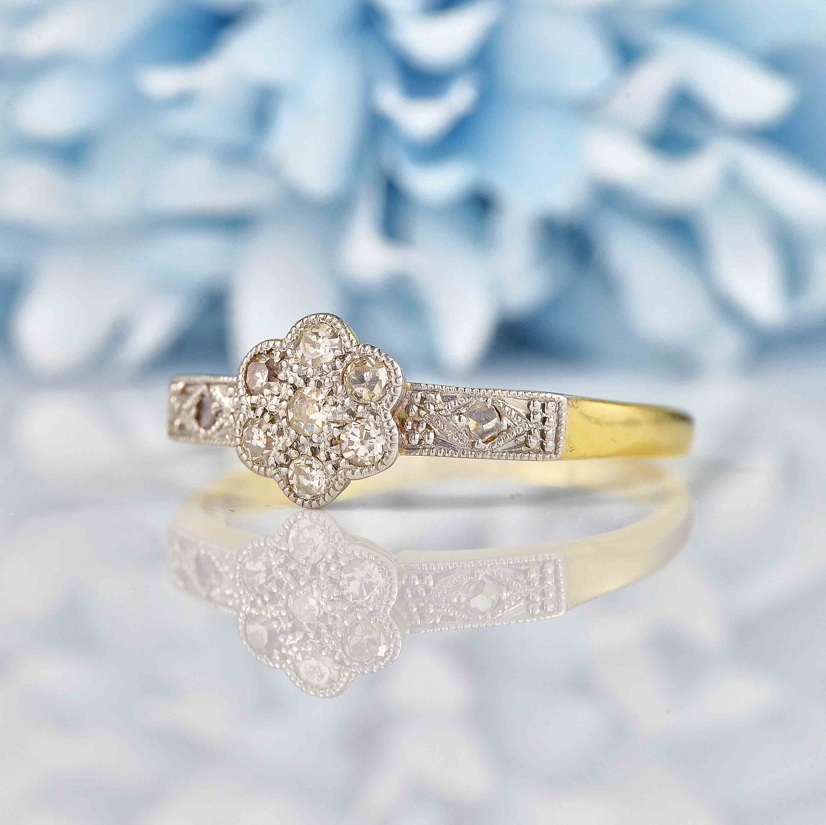 Ellibelle Jewellery Art Deco Diamond 18ct Gold & Platinum Daisy Ring