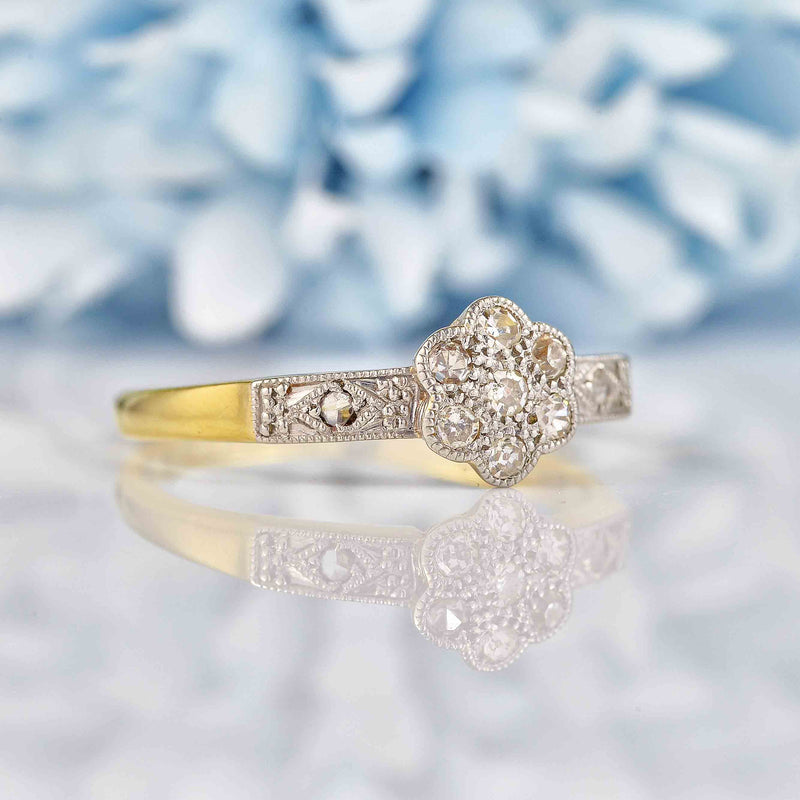 Ellibelle Jewellery Art Deco Diamond 18ct Gold & Platinum Daisy Ring