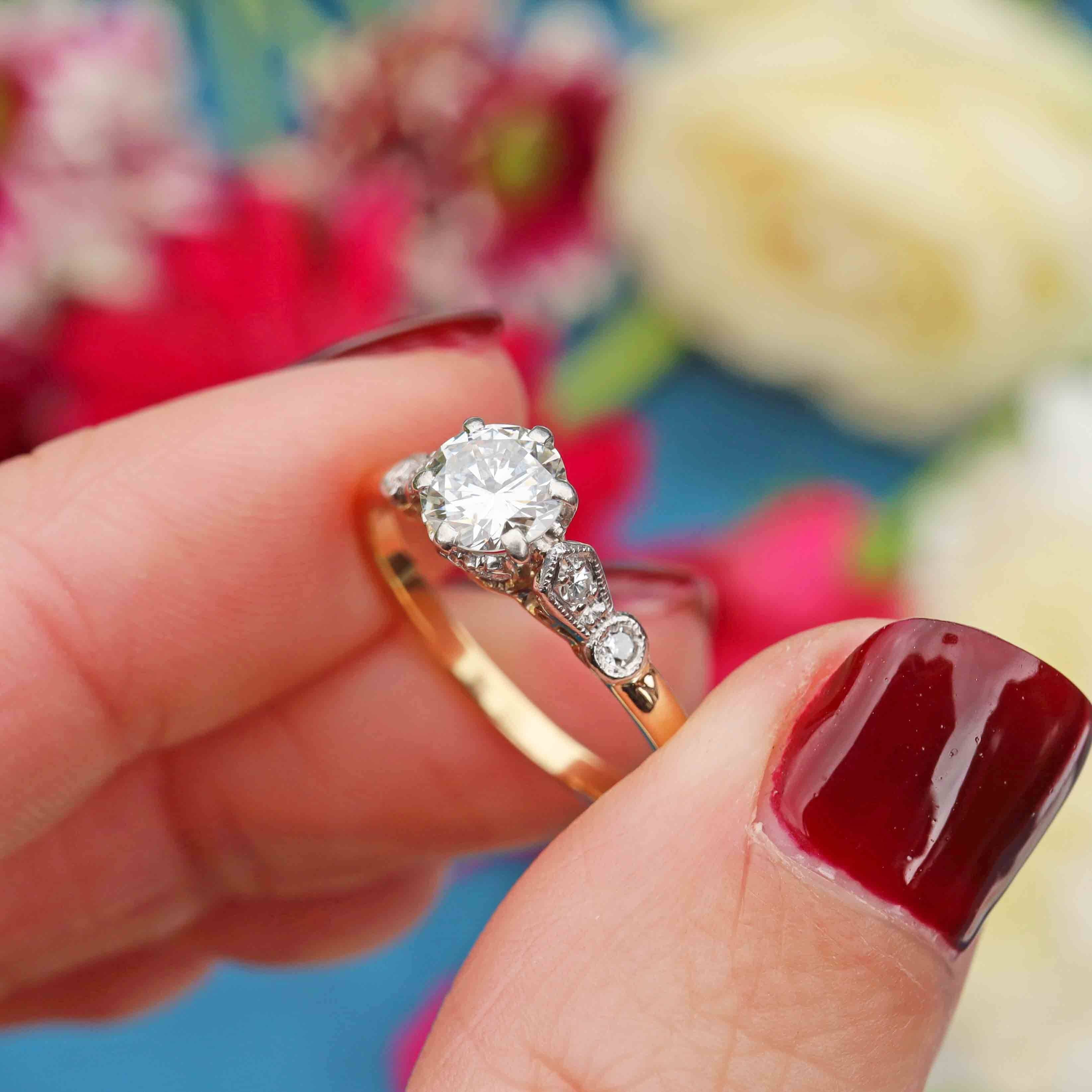 Ellibelle Jewellery Art Deco Diamond 18ct Gold Platinum Engagement Ring (0.70cts)