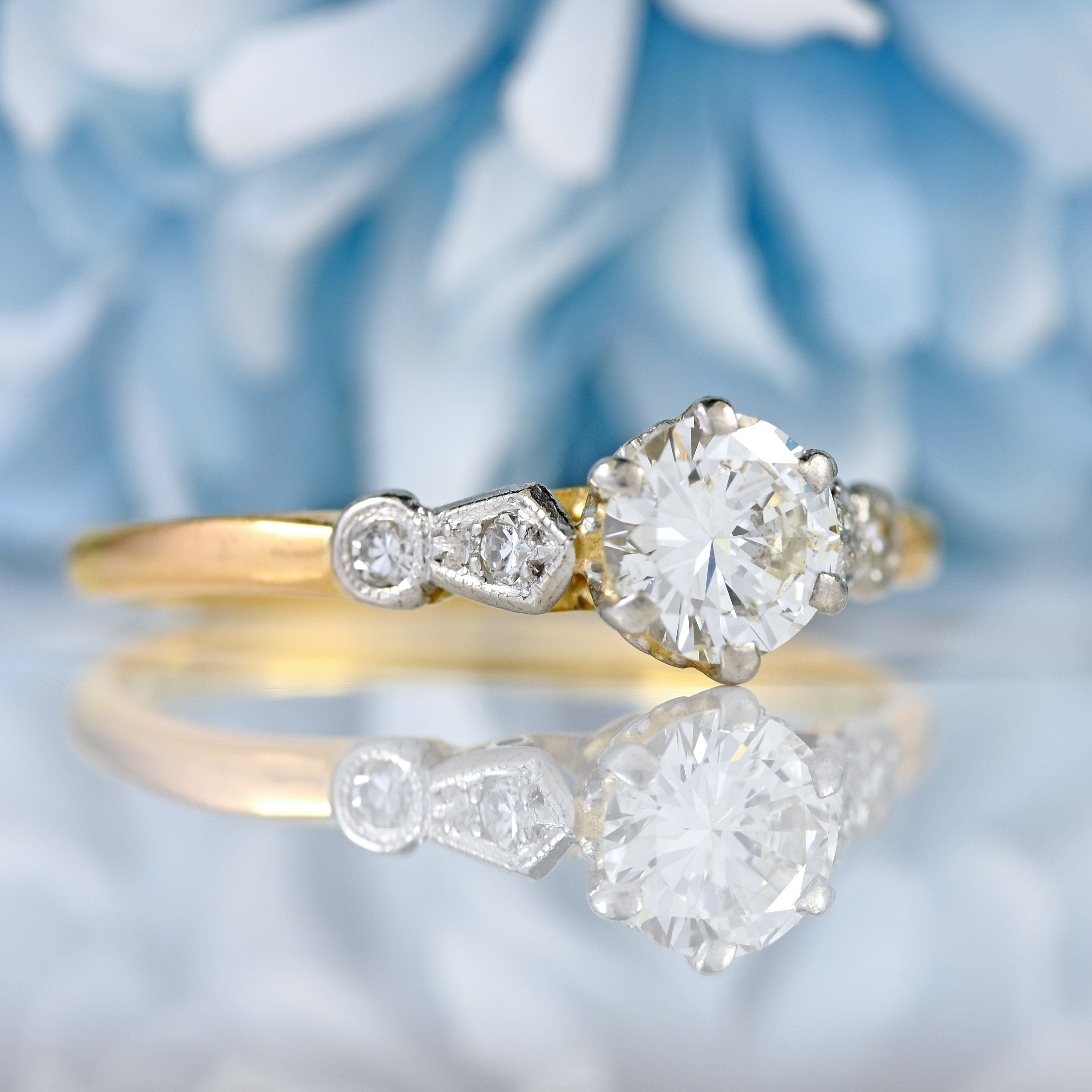 Ellibelle Jewellery Art Deco Diamond 18ct Gold Platinum Engagement Ring (0.70cts)