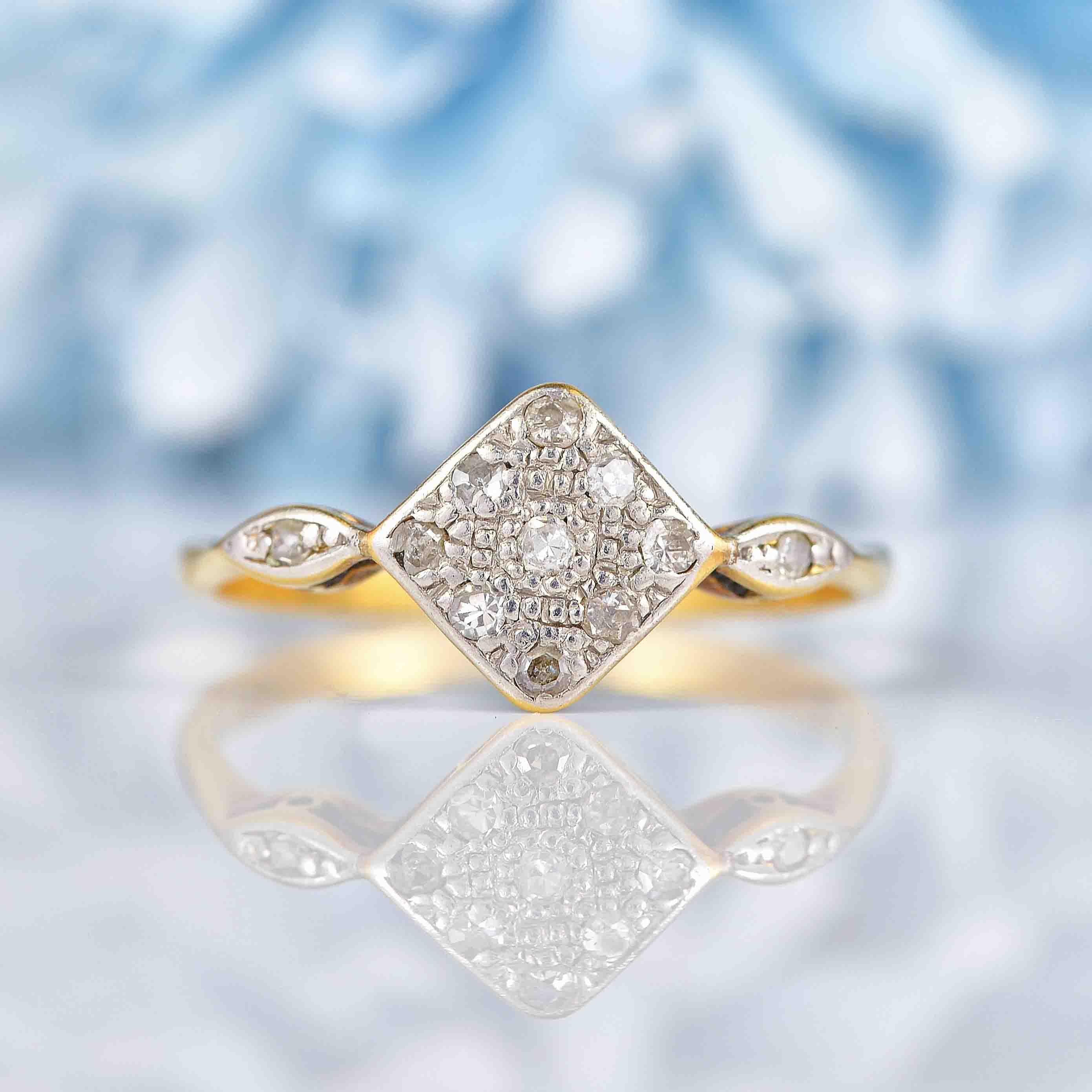 Ellibelle Jewellery Art Deco Diamond 18ct Gold & Platinum Panel Ring
