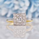Ellibelle Jewellery Art Deco Diamond 18ct Gold & Platinum Square Cluster Ring (0.60cts)