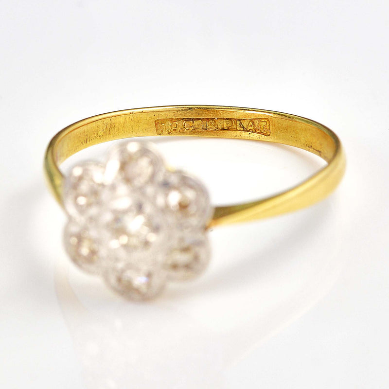 Ellibelle Jewellery Art Deco Diamond 18ct Gold Platinum Star-Set Daisy Ring