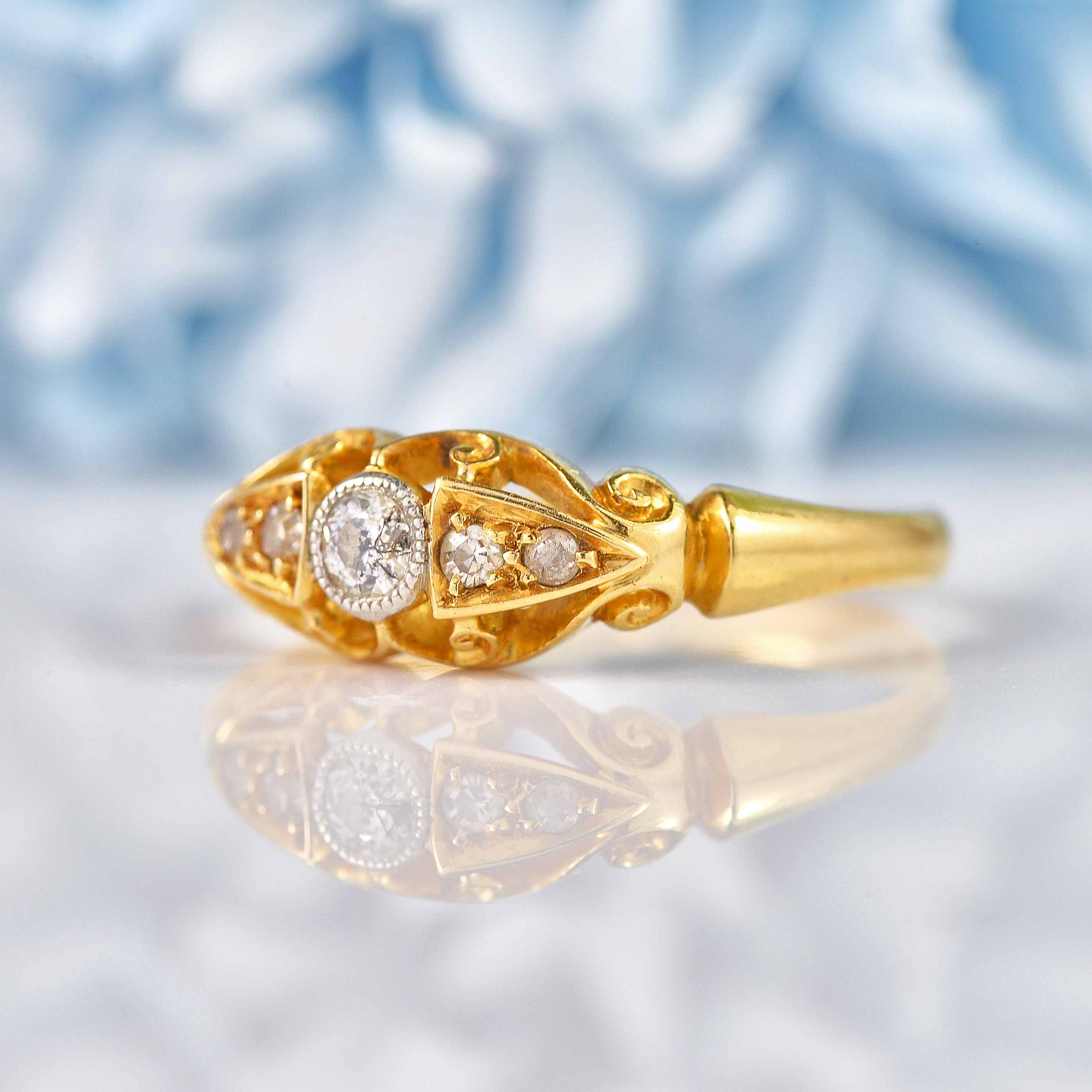 Ellibelle Jewellery Art Deco Diamond 18ct Gold Ring - Birmingham 1919