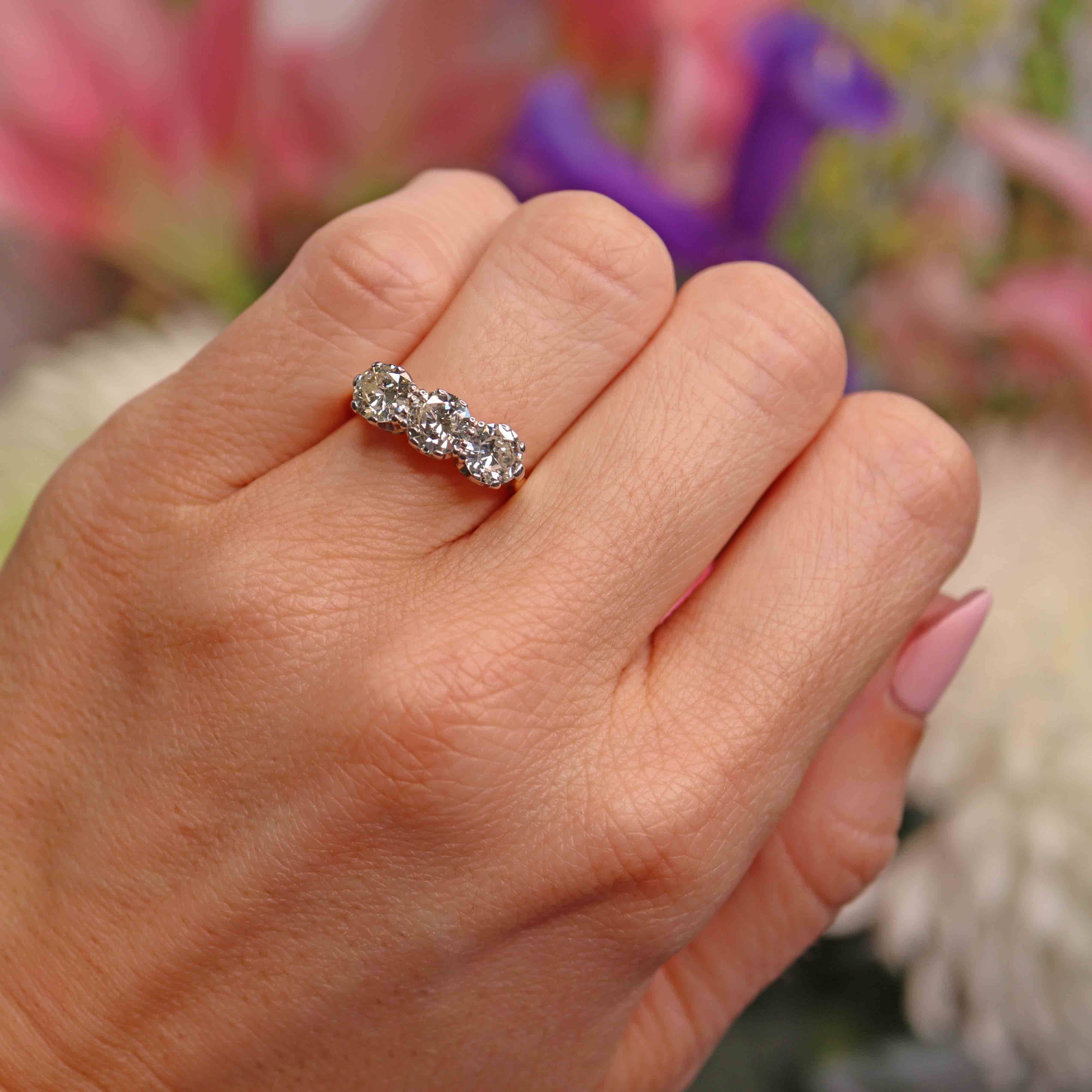 Ellibelle Jewellery Art Deco Diamond 18ct Gold Three-Stone Trilogy Engagement Ring (1.75cts)
