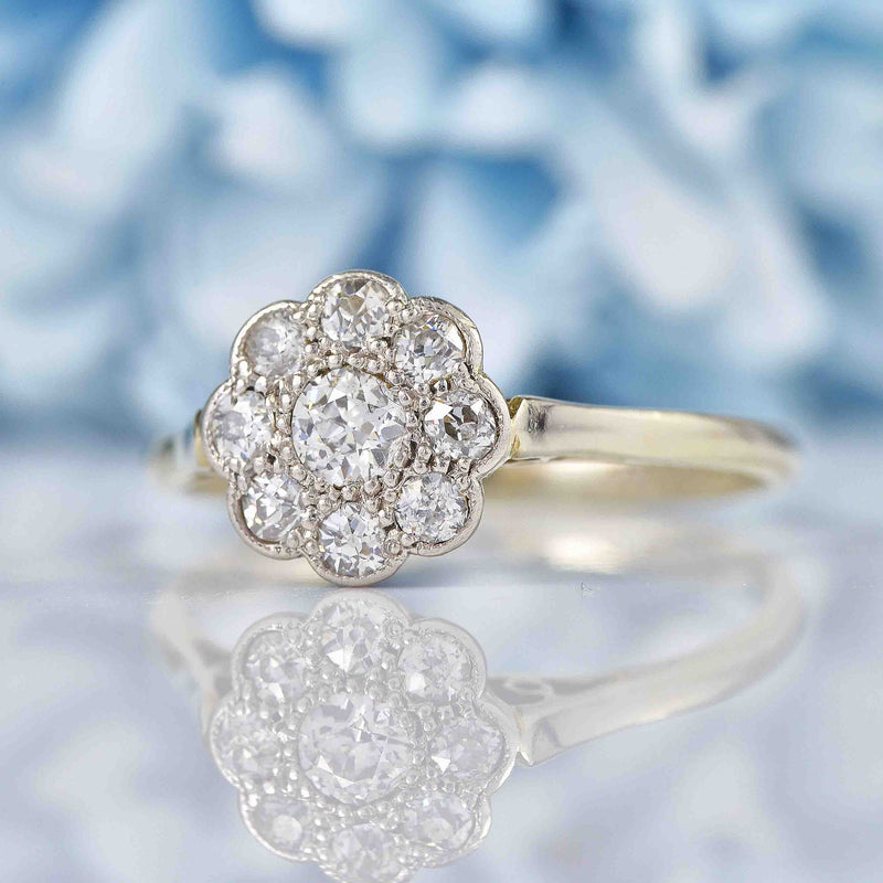 Ellibelle Jewellery Art Deco Diamond 18ct White Gold Daisy Ring (0.40ct)