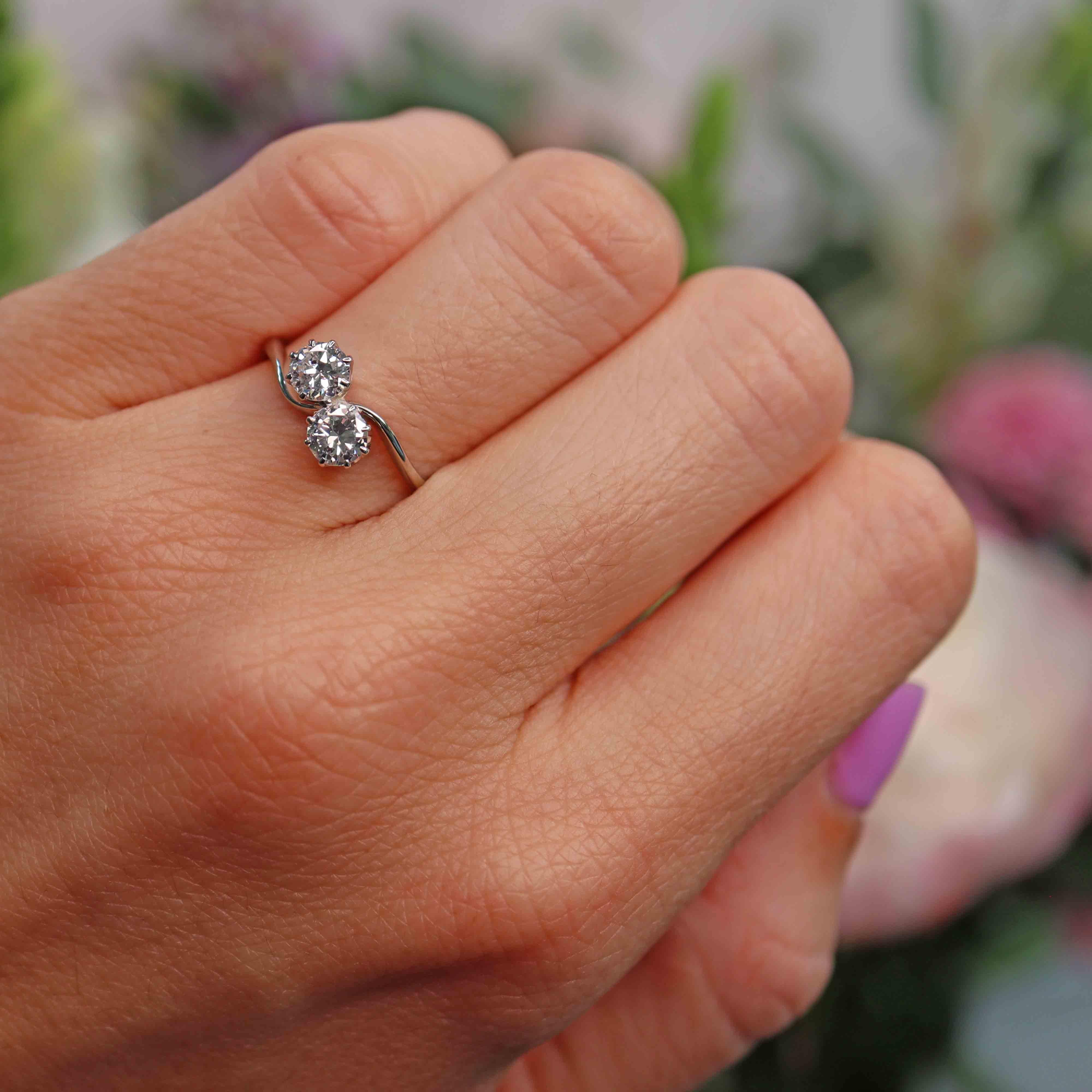 Ellibelle Jewellery Art Deco Diamond 18ct White Gold & Platinum Crossover Engagement Ring (0.70cts)