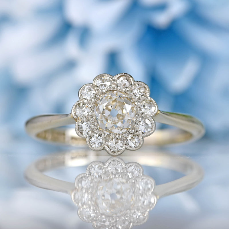 Ellibelle Jewellery Art Deco Diamond 18ct White Gold & Platinum Daisy Cluster Engagement Ring Copy