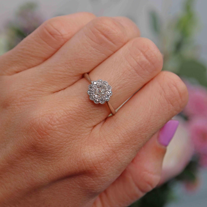 Ellibelle Jewellery Art Deco Diamond 18ct White Gold & Platinum Daisy Cluster Engagement Ring Copy