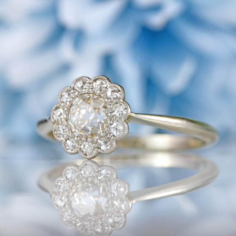 Ellibelle Jewellery Art Deco Diamond 18ct White Gold & Platinum Daisy Cluster Engagement Ring Copy