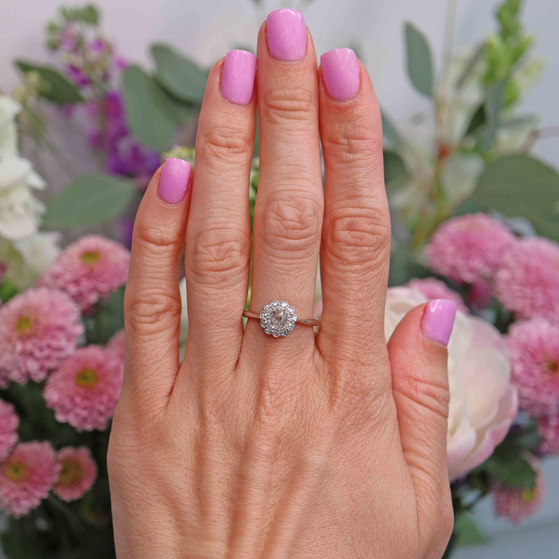 Ellibelle Jewellery Art Deco Diamond 18ct White Gold & Platinum Daisy Cluster Engagement Ring Copy