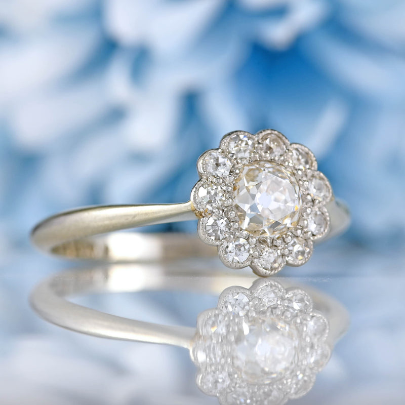 Ellibelle Jewellery Art Deco Diamond 18ct White Gold & Platinum Daisy Cluster Engagement Ring Copy