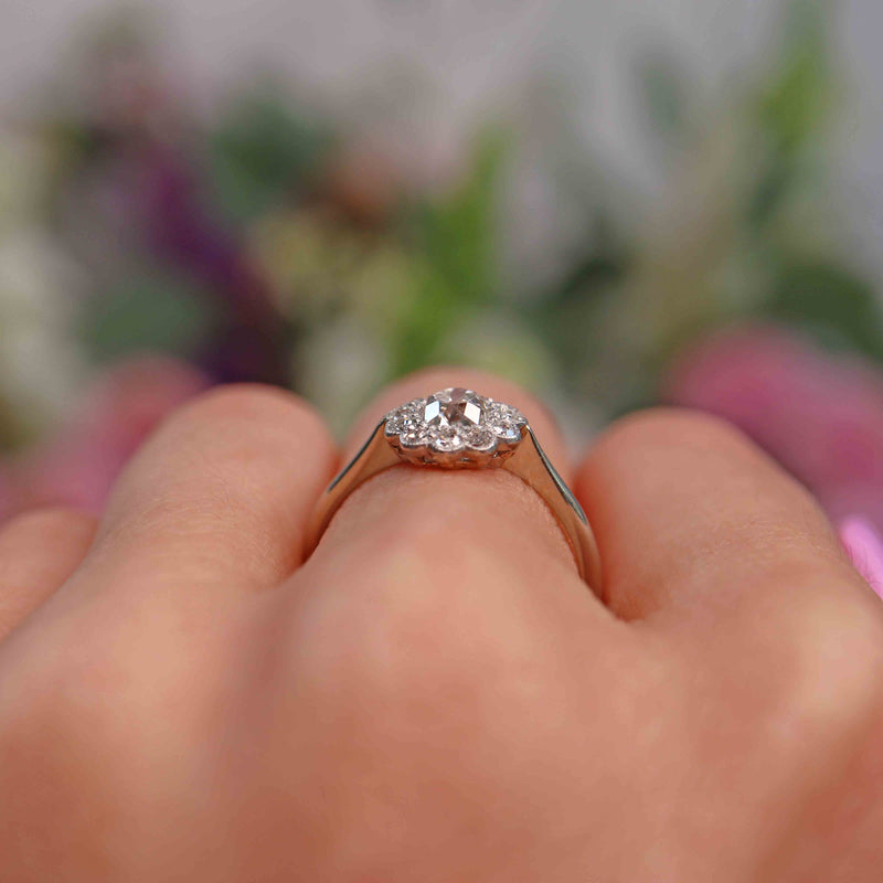 Ellibelle Jewellery Art Deco Diamond 18ct White Gold & Platinum Daisy Cluster Engagement Ring Copy
