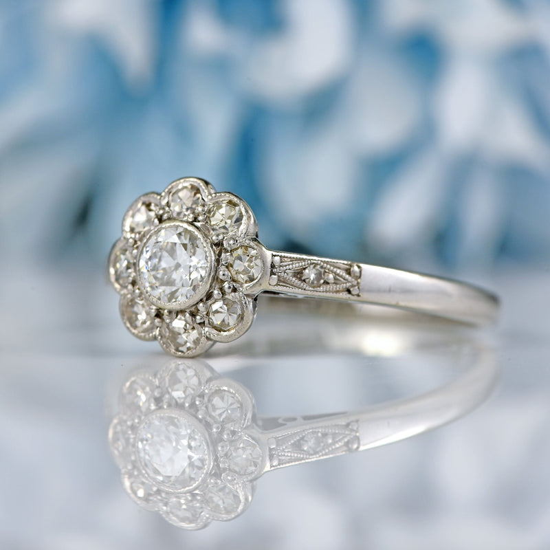 Ellibelle Jewellery Art Deco Diamond 18ct White Gold & Platinum Daisy Cluster Ring