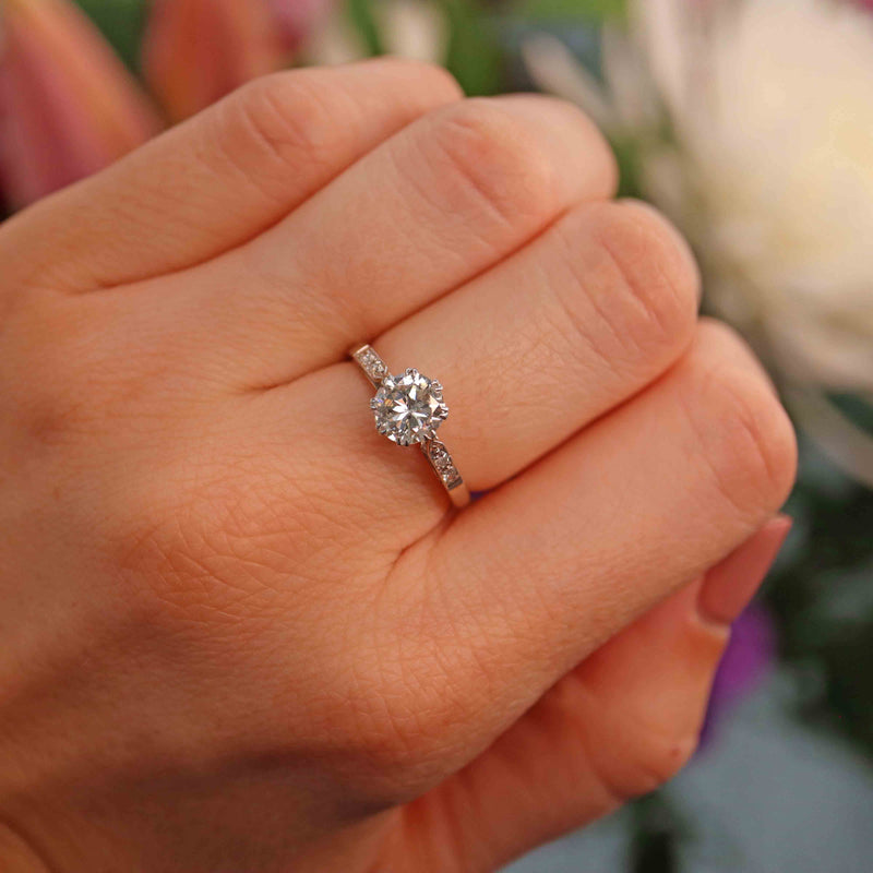 Ellibelle Jewellery Art Deco Diamond 18ct White Gold Solitaire Engagement Ring (1.11ct)