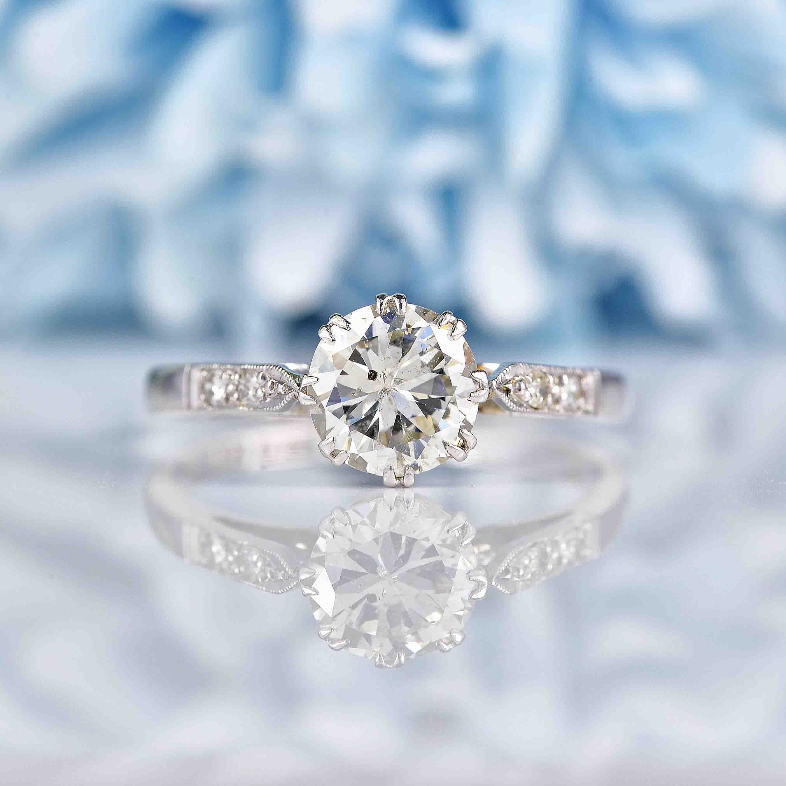 Ellibelle Jewellery Art Deco Diamond 18ct White Gold Solitaire Engagement Ring (1.11ct)