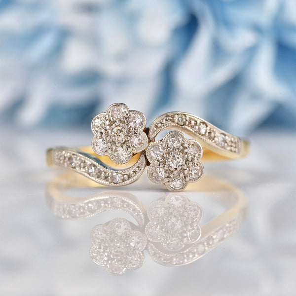 Ellibelle Jewellery Art Deco Diamond Gold & Platinum Double Daisy Cluster Ring