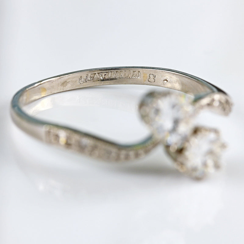 Ellibelle Jewellery Art Deco Diamond Platinum Crossover Engagement Ring (0.86cts)