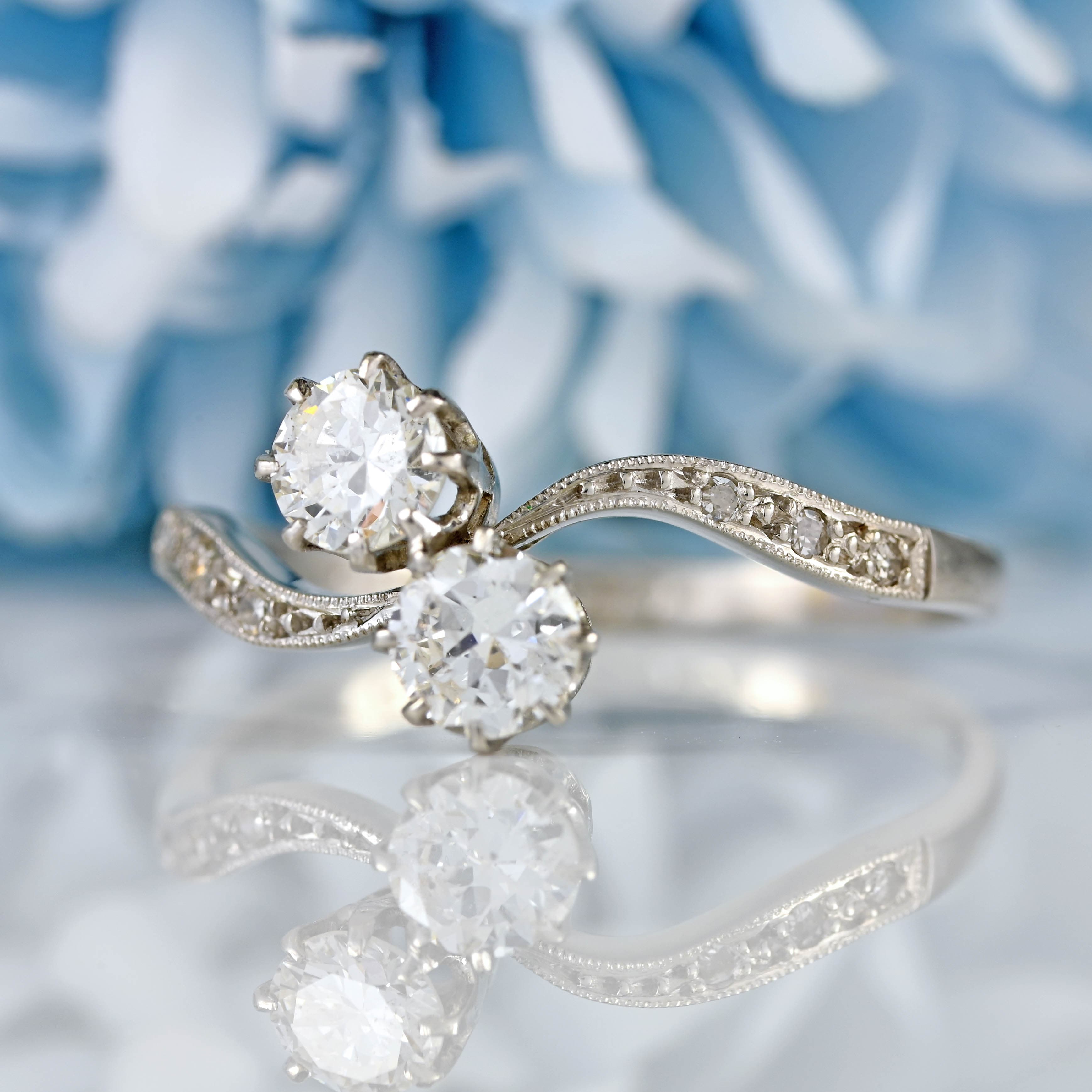 Ellibelle Jewellery Art Deco Diamond Platinum Crossover Engagement Ring (0.86cts)