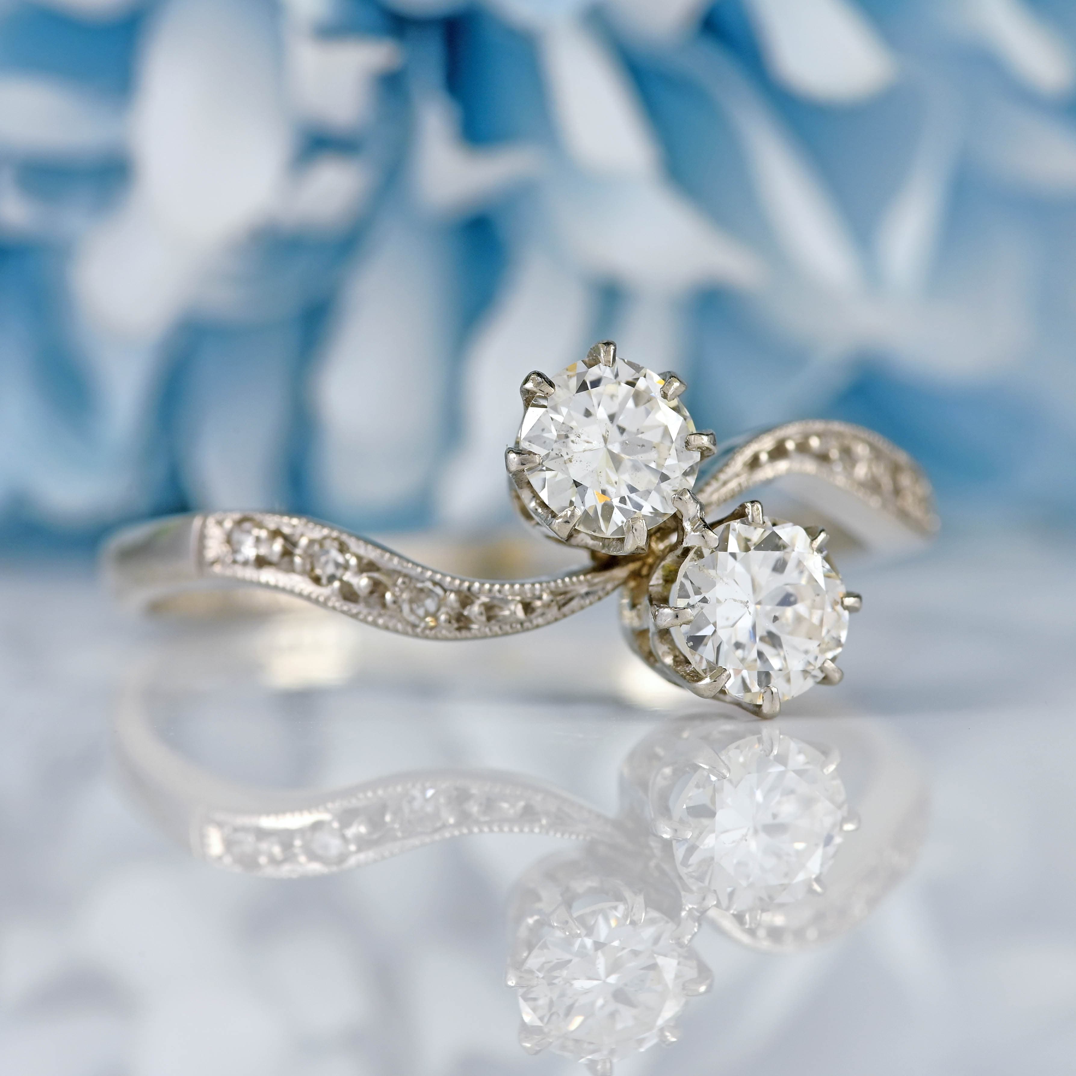 Ellibelle Jewellery Art Deco Diamond Platinum Crossover Engagement Ring (0.86cts)