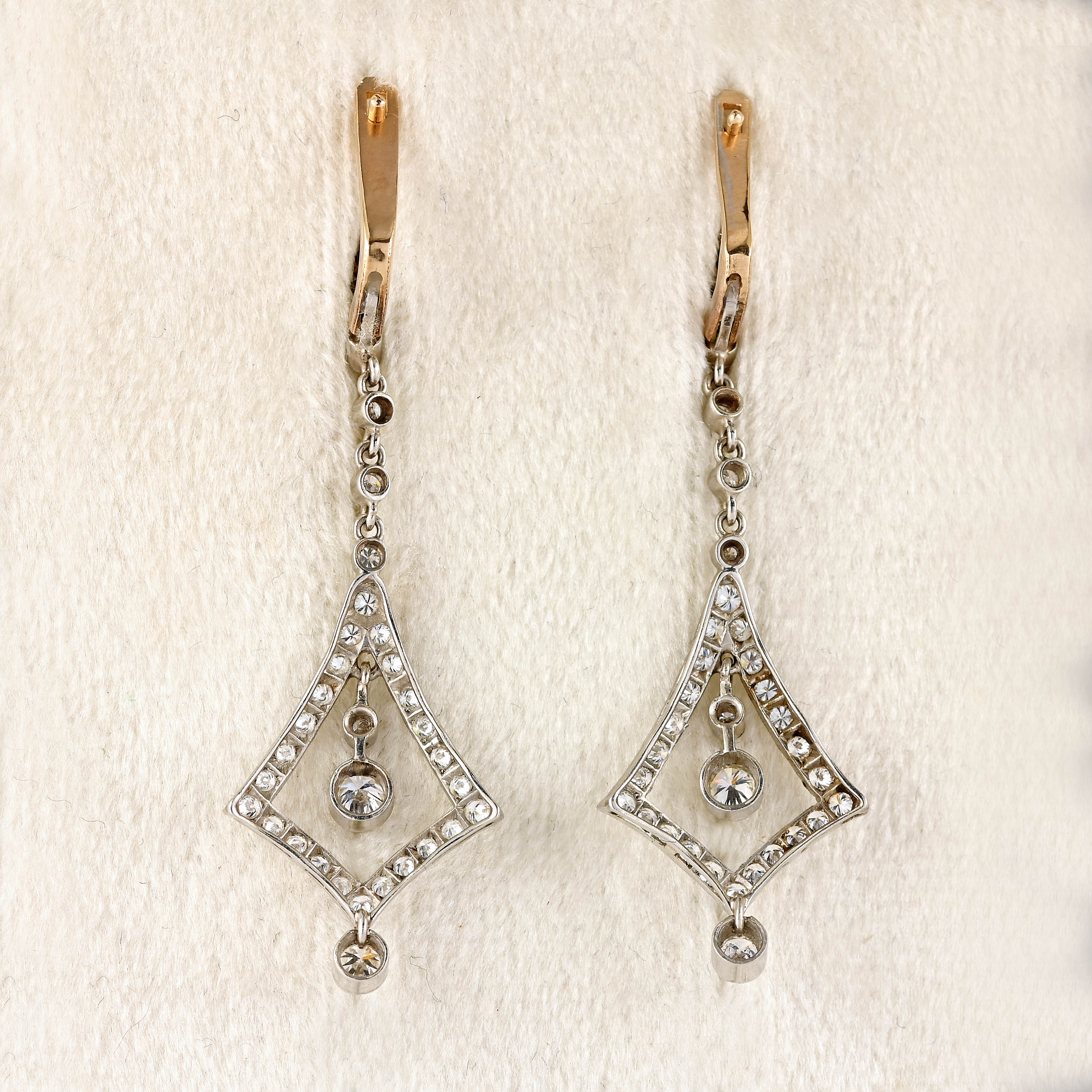 Ellibelle Jewellery Art Deco Diamond Platinum Drop Earrings (1.28cts)