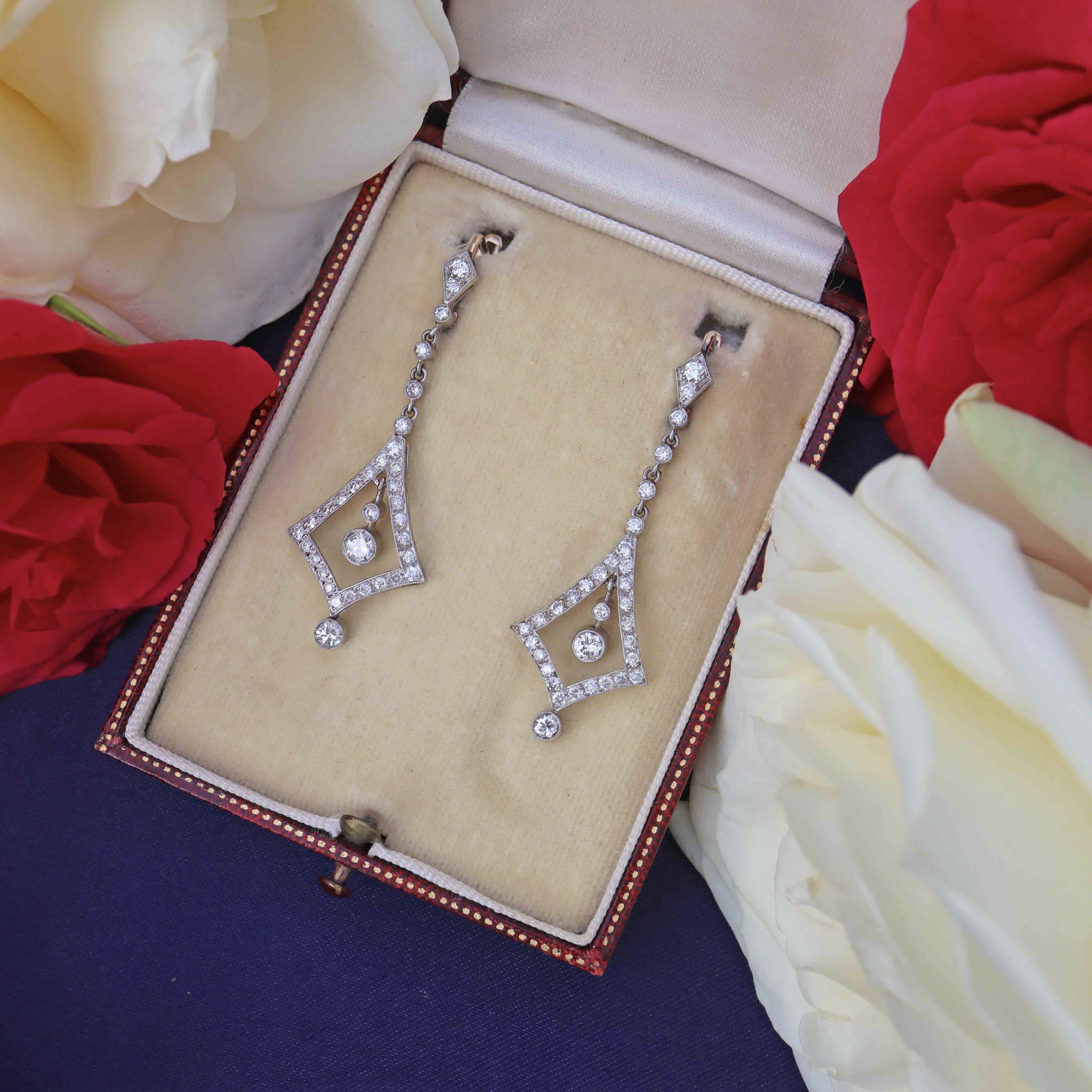 Ellibelle Jewellery Art Deco Diamond Platinum Drop Earrings (1.28cts)