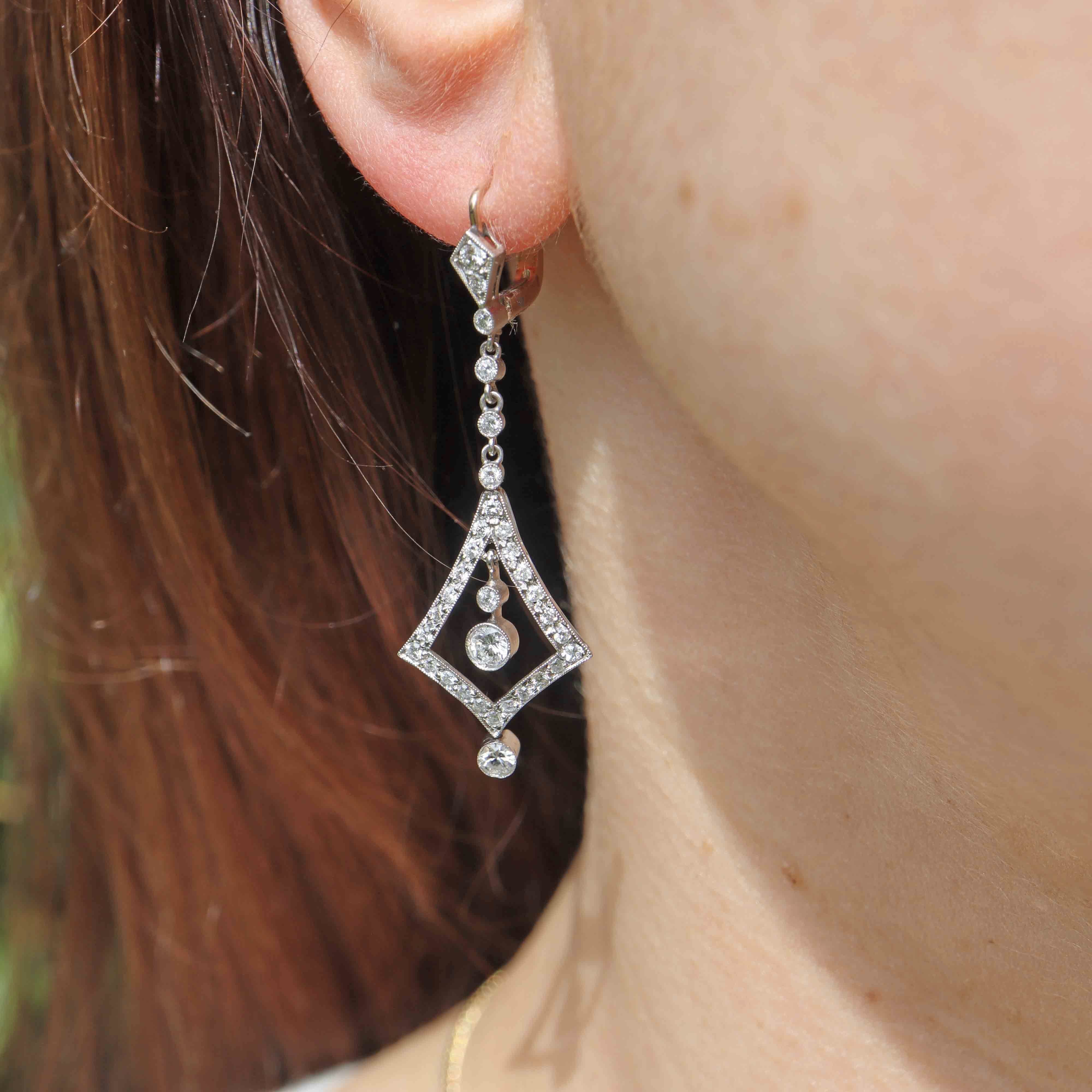 Ellibelle Jewellery Art Deco Diamond Platinum Drop Earrings (1.28cts)