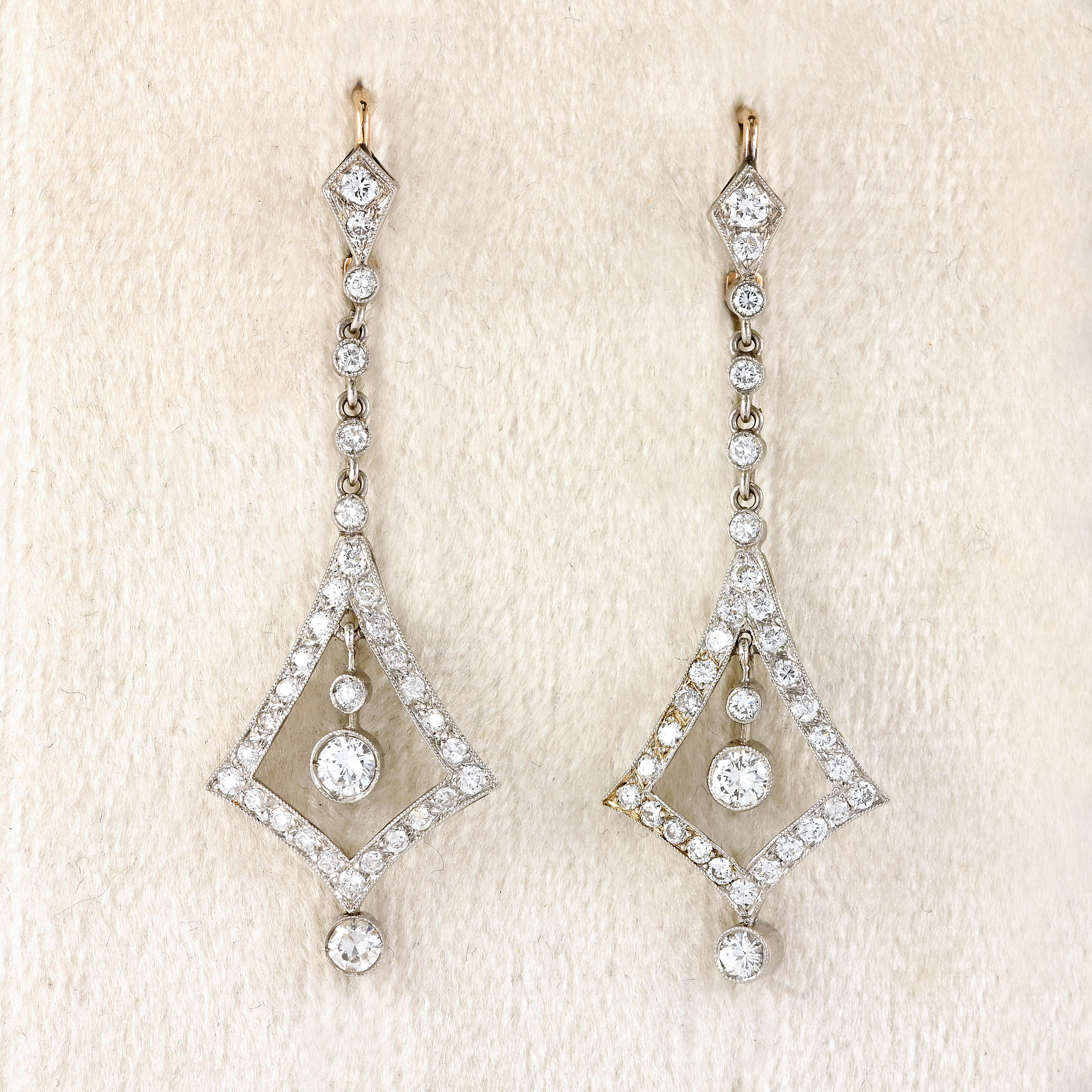 Ellibelle Jewellery Art Deco Diamond Platinum Drop Earrings (1.28cts)