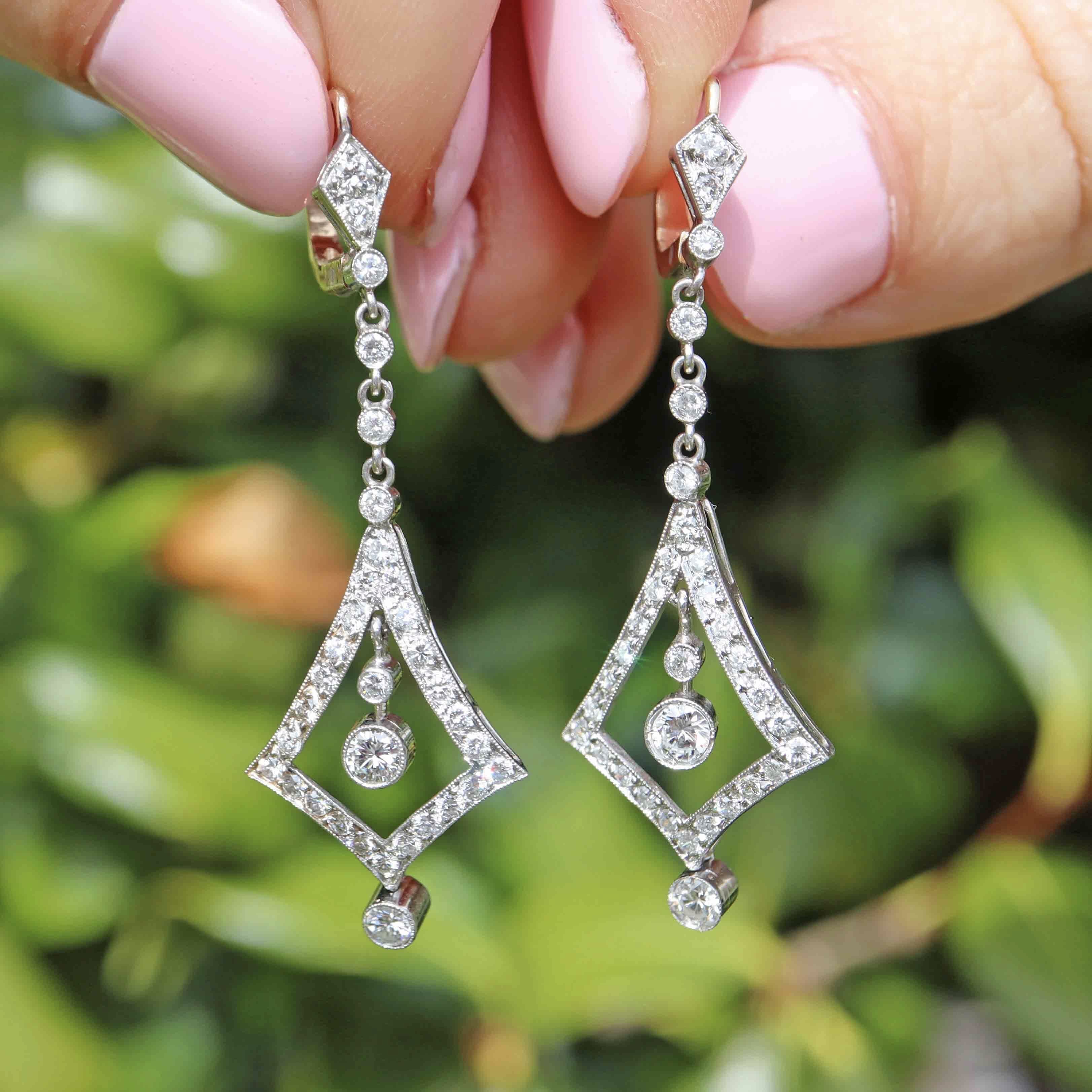 Ellibelle Jewellery Art Deco Diamond Platinum Drop Earrings (1.28cts)