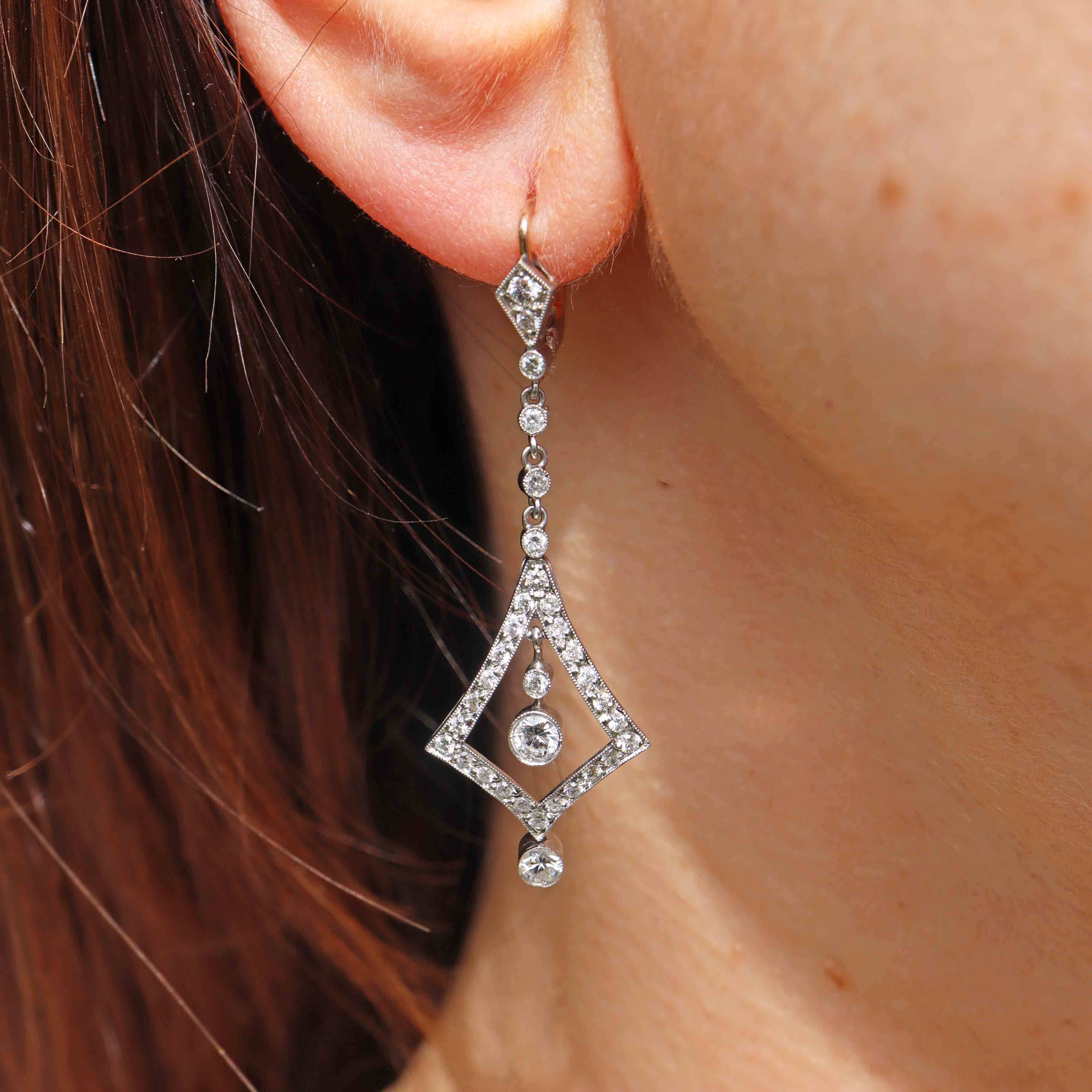 Ellibelle Jewellery Art Deco Diamond Platinum Drop Earrings (1.28cts)