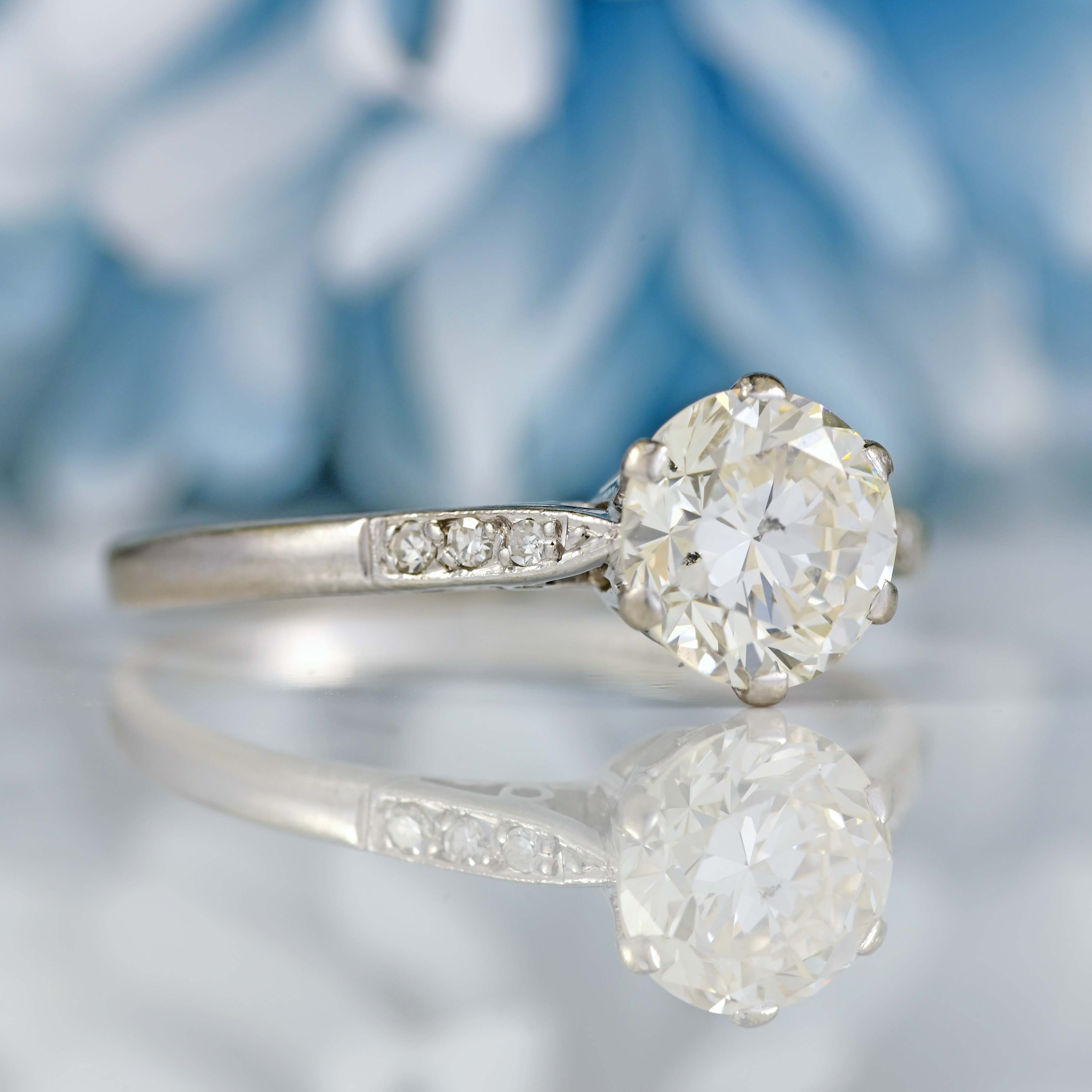 Ellibelle Jewellery Art Deco Diamond Platinum Solitaire Engagement Ring (1.43cts)