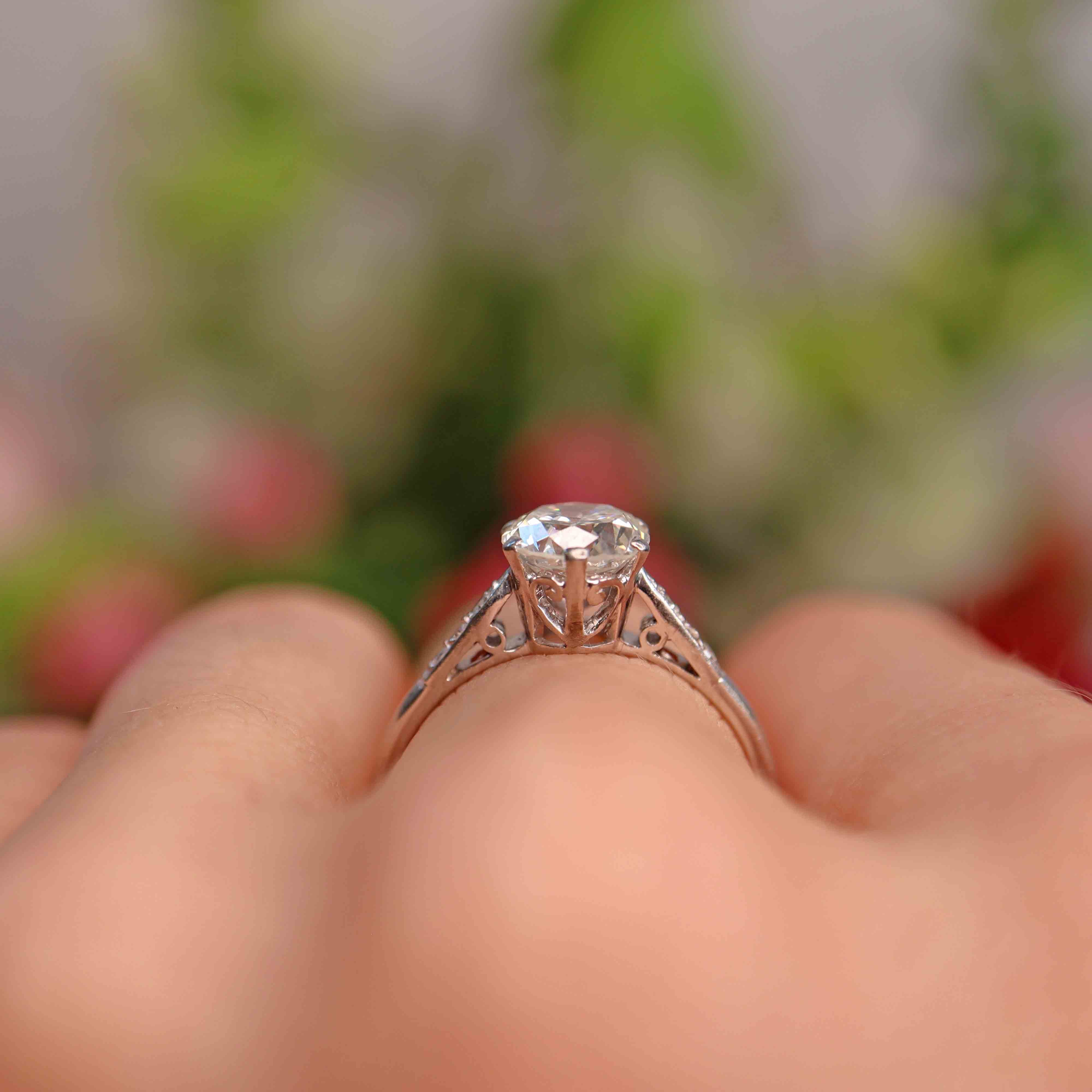 Ellibelle Jewellery Art Deco Diamond Platinum Solitaire Engagement Ring (1.43cts)