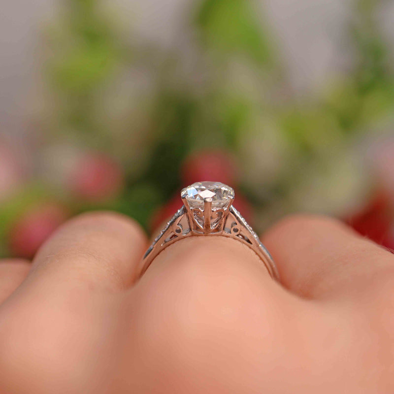 Ellibelle Jewellery Art Deco Diamond Platinum Solitaire Engagement Ring (1.43cts)