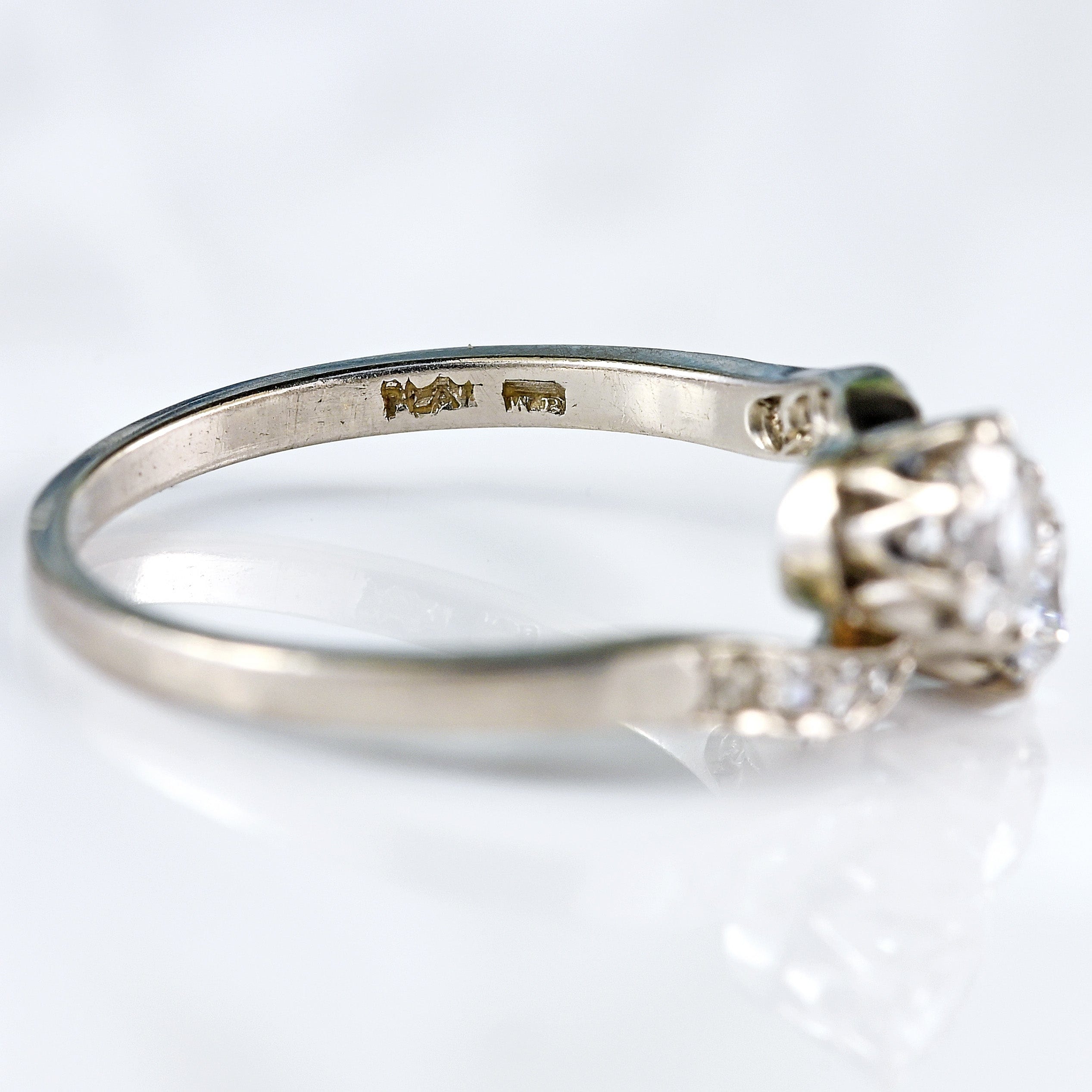 Ellibelle Jewellery Art Deco Diamond Platinum Toi et Moi Crossover Engagement Ring