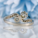 Ellibelle Jewellery Art Deco Diamond Platinum Toi et Moi Crossover Engagement Ring
