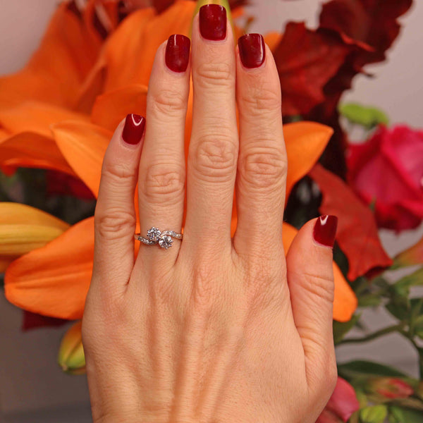 Ellibelle Jewellery Art Deco Diamond Platinum Toi et Moi Crossover Engagement Ring