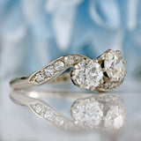 Ellibelle Jewellery Art Deco Diamond Platinum Toi et Moi Crossover Engagement Ring