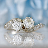 Ellibelle Jewellery Art Deco Diamond Platinum Toi et Moi Crossover Engagement Ring