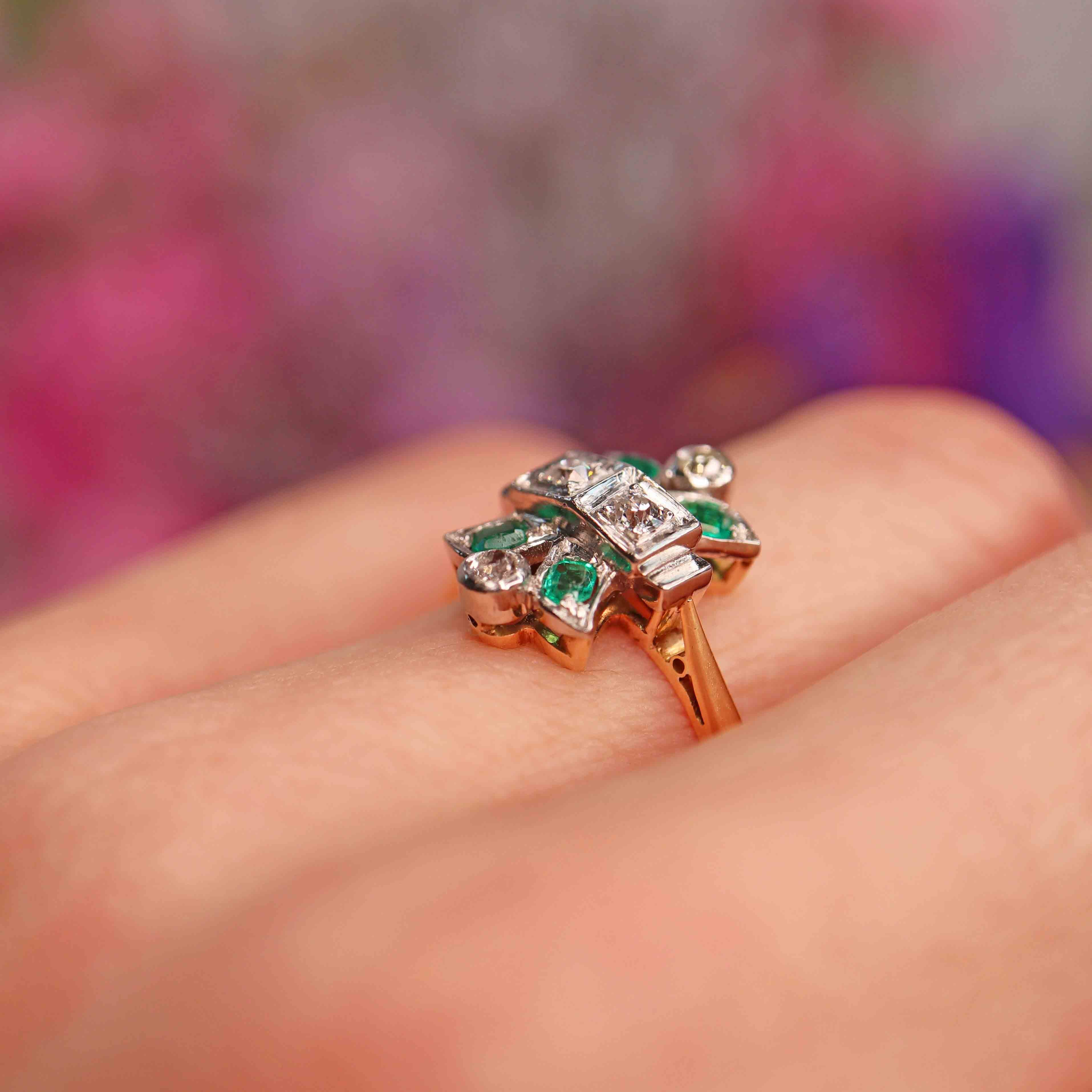 Ellibelle Jewellery Art Deco Emerald & Diamond 18ct Gold Ring By Cropp and Farr