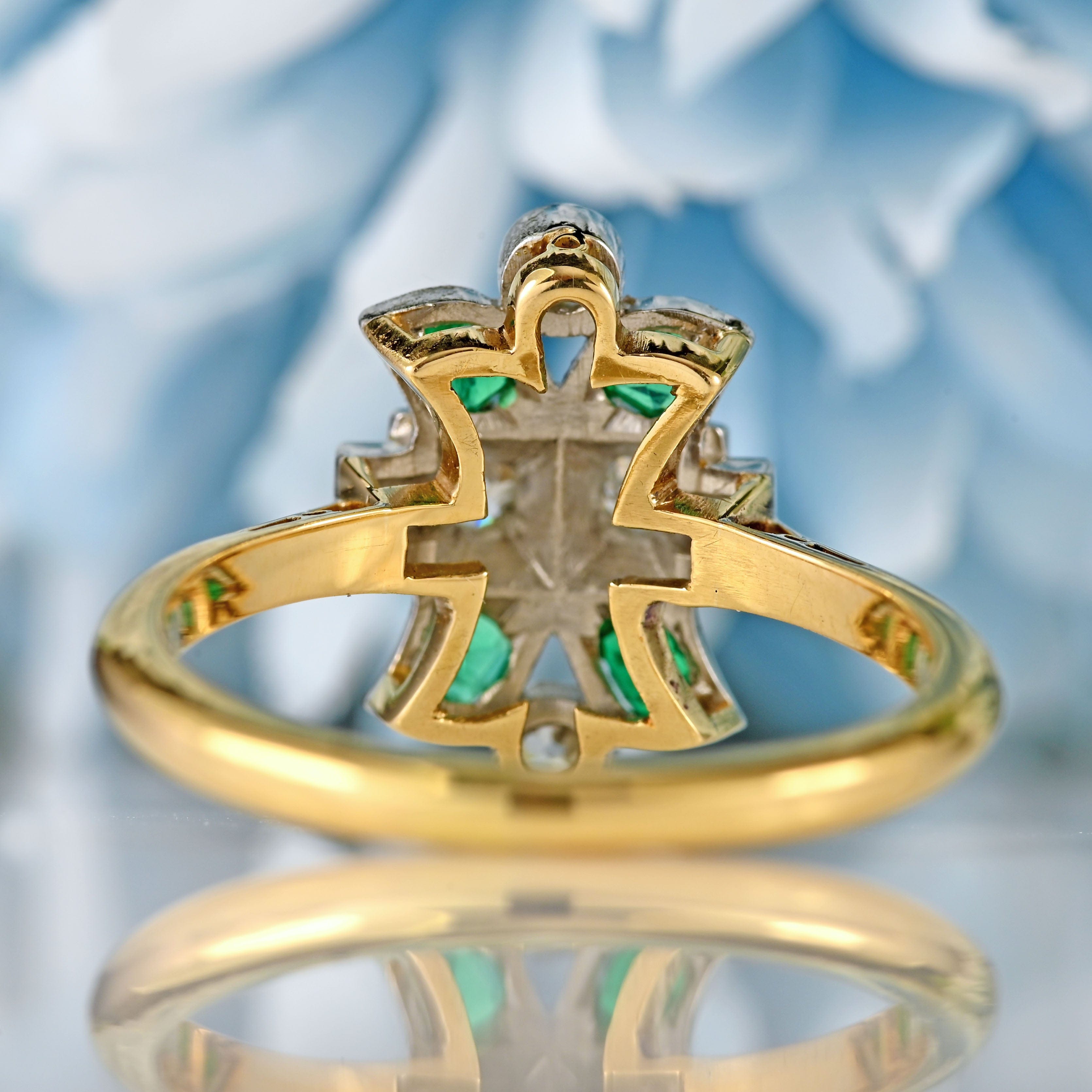 Ellibelle Jewellery Art Deco Emerald & Diamond 18ct Gold Ring By Cropp and Farr