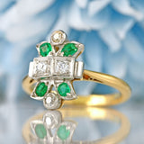 Ellibelle Jewellery Art Deco Emerald & Diamond 18ct Gold Ring By Cropp and Farr
