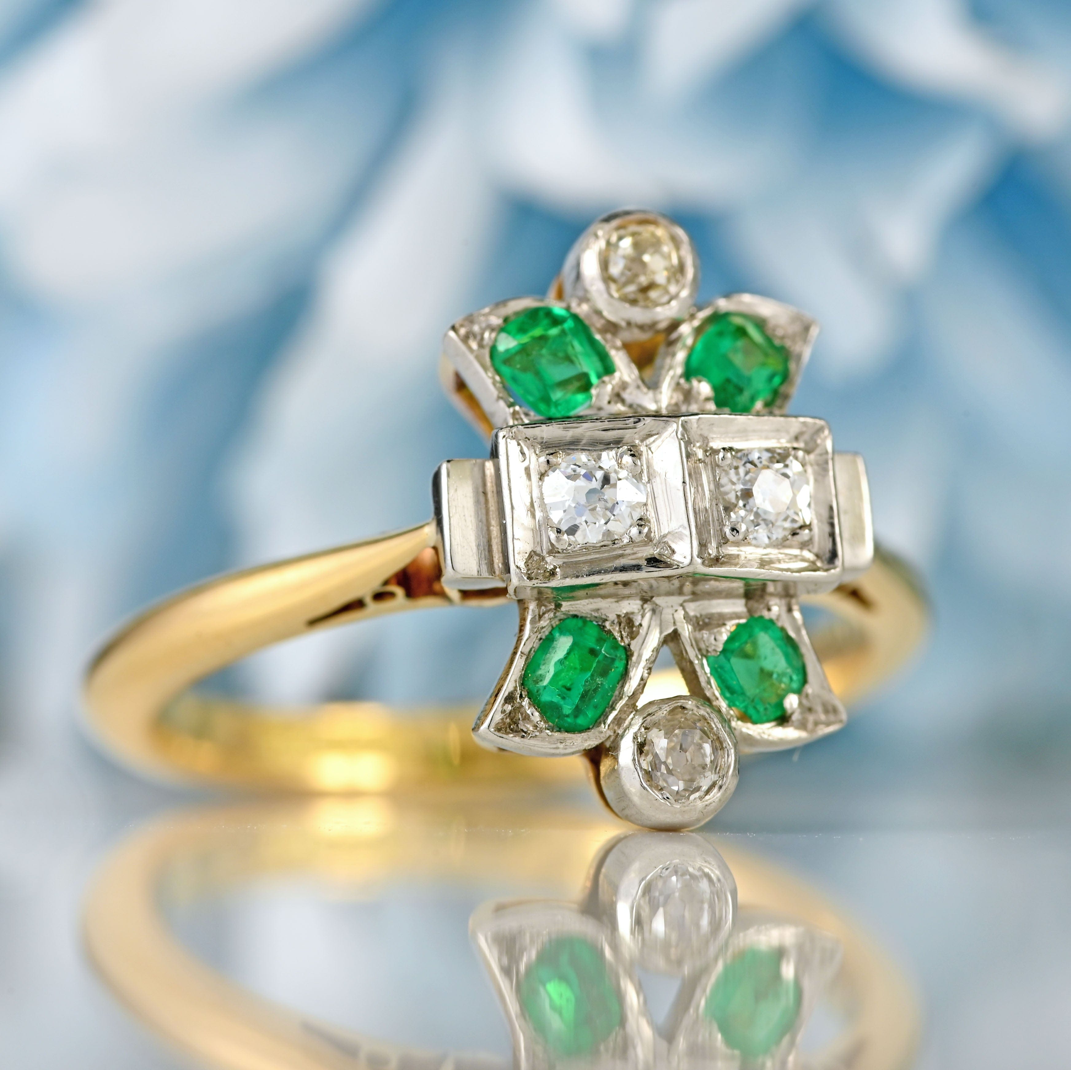Ellibelle Jewellery Art Deco Emerald & Diamond 18ct Gold Ring By Cropp and Farr
