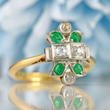 Ellibelle Jewellery Art Deco Emerald & Diamond 18ct Gold Ring By Cropp and Farr